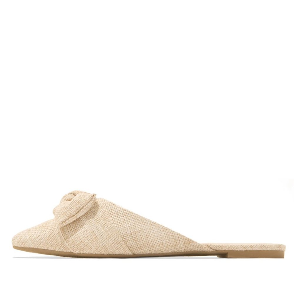 NEW🔥 Linen Weave Bow-Tie Flat Mule Sandal Loafers - Picture 5 of 6